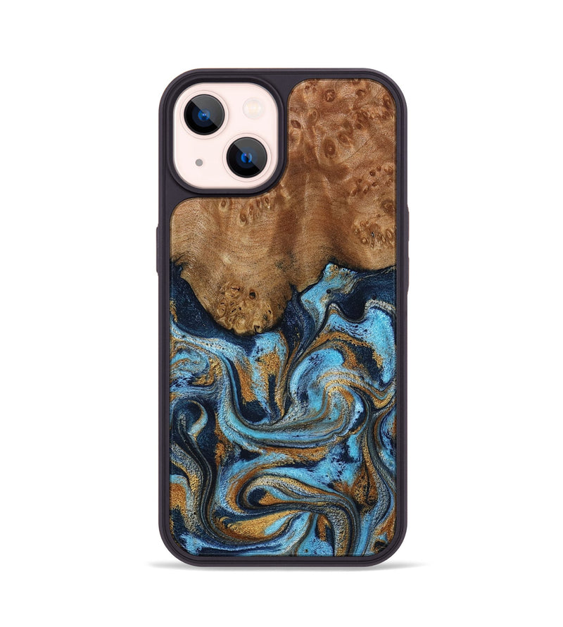 iPhone 14 Wood Phone Case - Jesica (Teal & Gold, 796973)