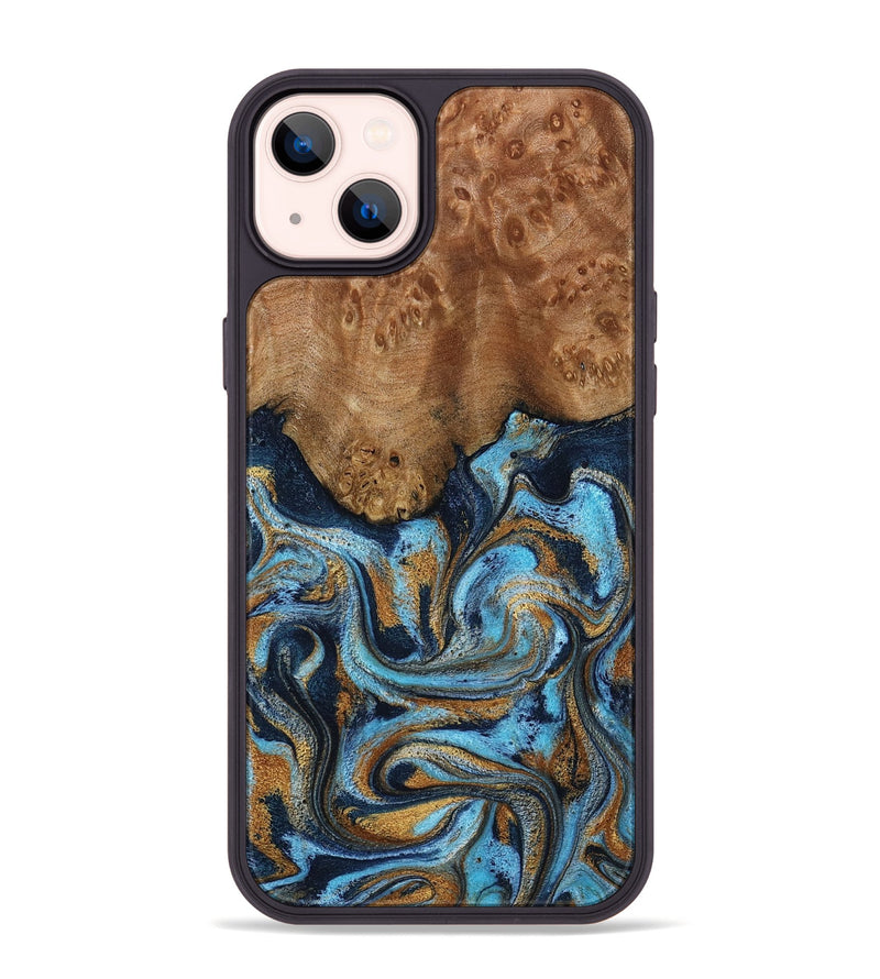 iPhone 14 Plus Wood Phone Case - Jesica (Teal & Gold, 796973)