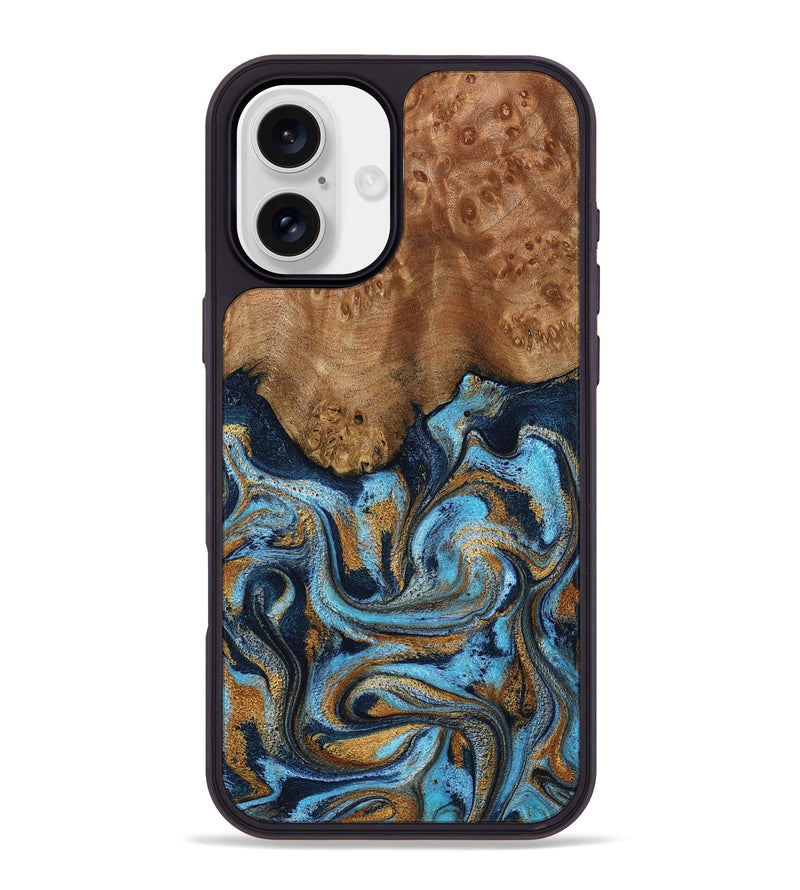 iPhone 16 Plus Wood Phone Case - Jesica (Teal & Gold, 796973)
