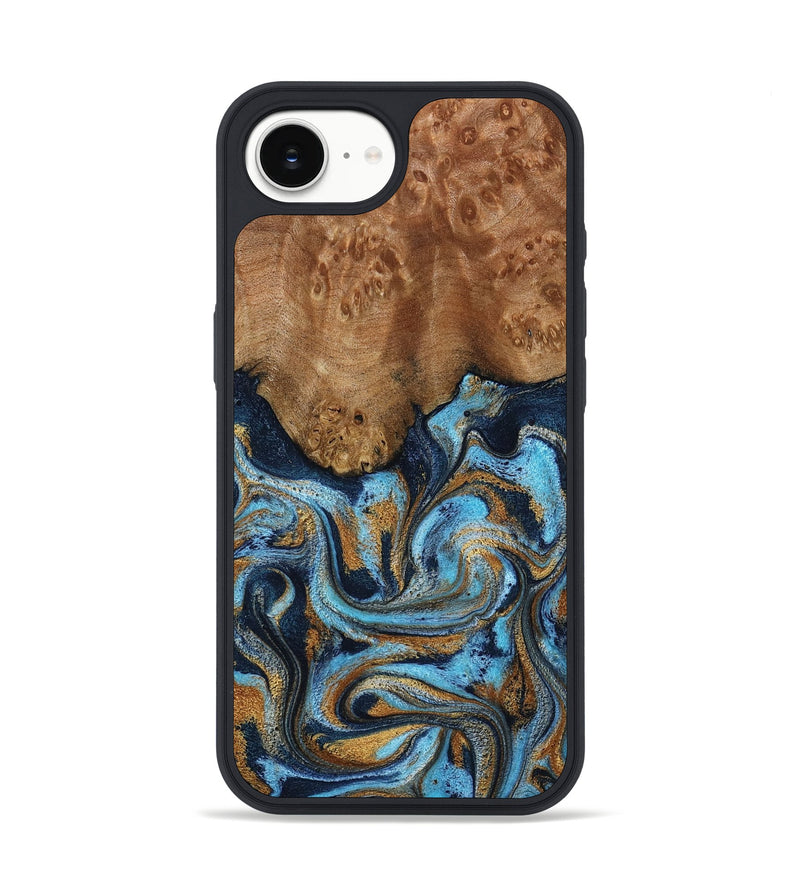 iPhone 16e Wood Phone Case - Jesica (Teal & Gold, 796973)