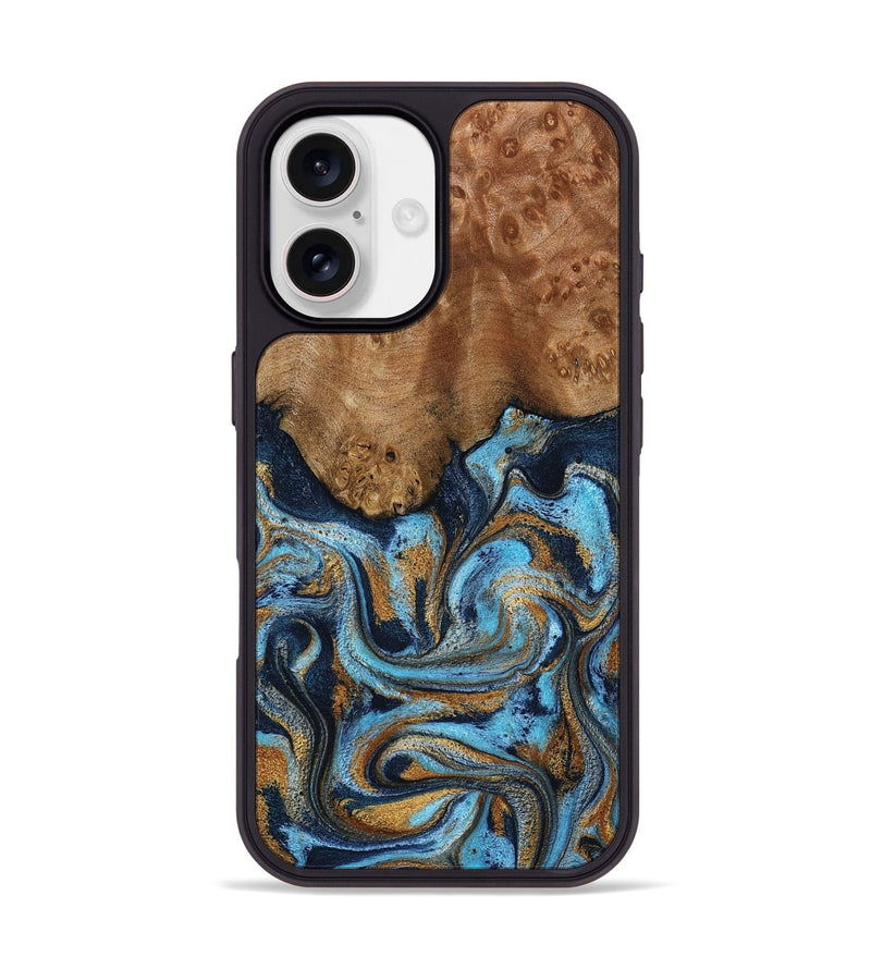 iPhone 17 Wood Phone Case - Jesica (Teal & Gold, 796973)