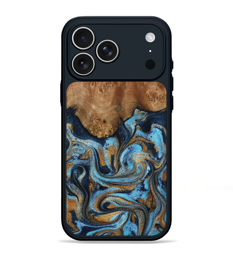 iPhone 17 Pro Max Wood Phone Case - Jesica (Teal & Gold, 796973)