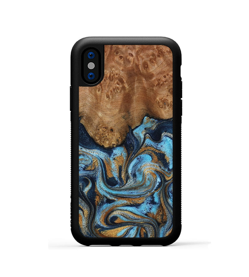 iPhone Xs Wood Phone Case - Jesica (Teal & Gold, 796973)