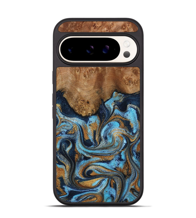 Pixel 9 Pro Wood Phone Case - Jesica (Teal & Gold, 796973)