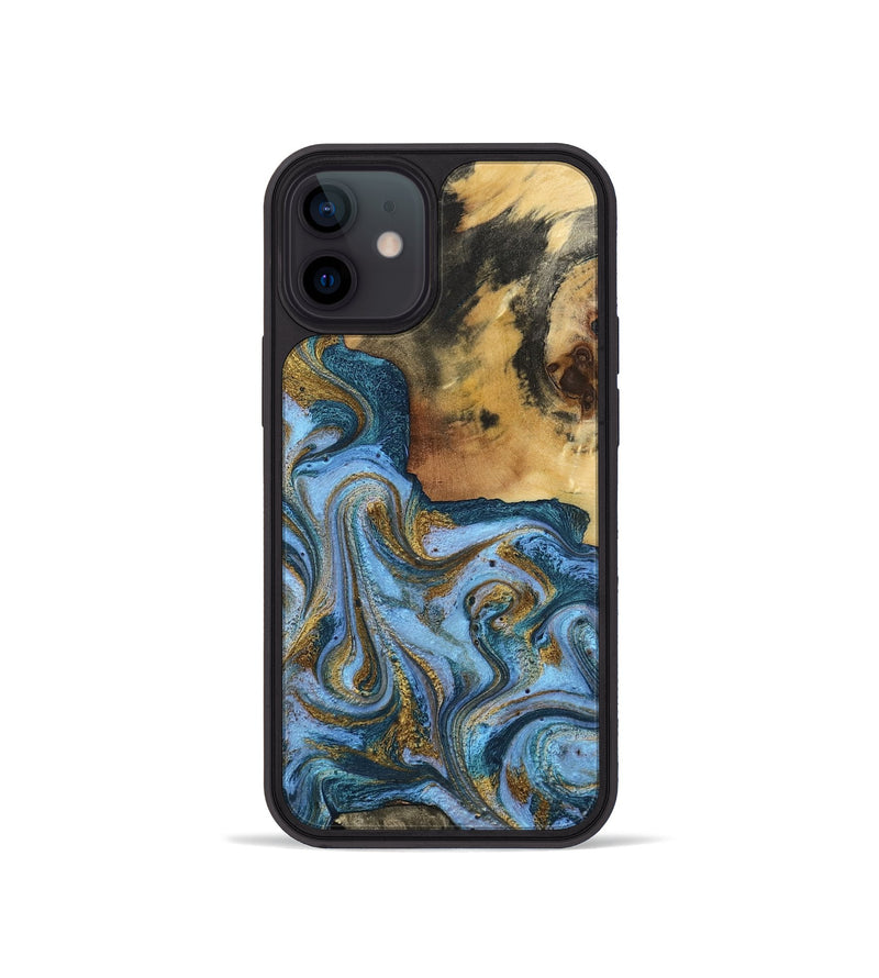 iPhone 12 mini Wood Phone Case - Alisson (Teal & Gold, 797050)