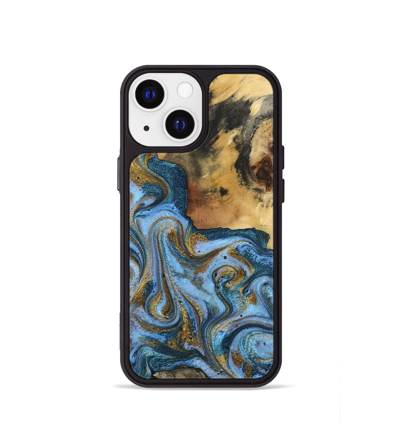 iPhone 13 mini Wood Phone Case - Alisson (Teal & Gold, 797050)