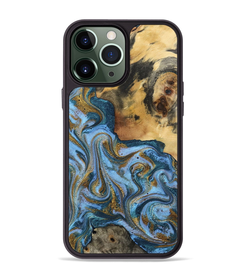 iPhone 13 Pro Max Wood Phone Case - Alisson (Teal & Gold, 797050)