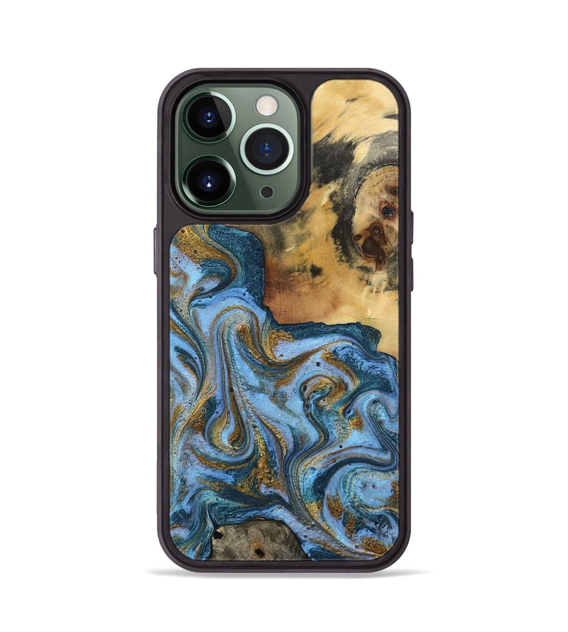 iPhone 13 Pro Wood Phone Case - Alisson (Teal & Gold, 797050)
