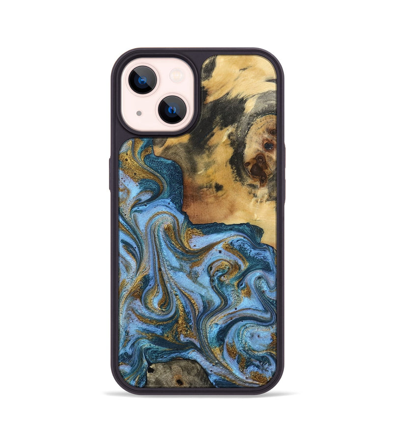 iPhone 14 Wood Phone Case - Alisson (Teal & Gold, 797050)