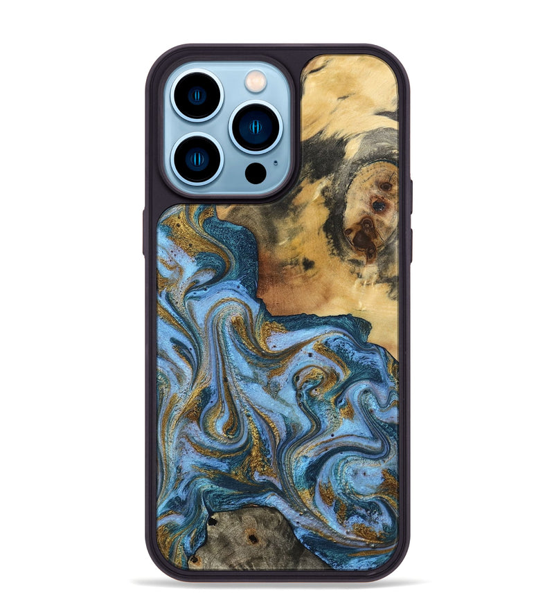 iPhone 14 Pro Max Wood Phone Case - Alisson (Teal & Gold, 797050)