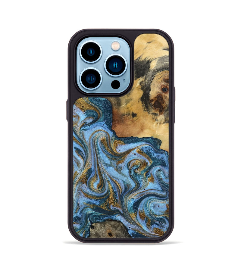 iPhone 14 Pro Wood Phone Case - Alisson (Teal & Gold, 797050)