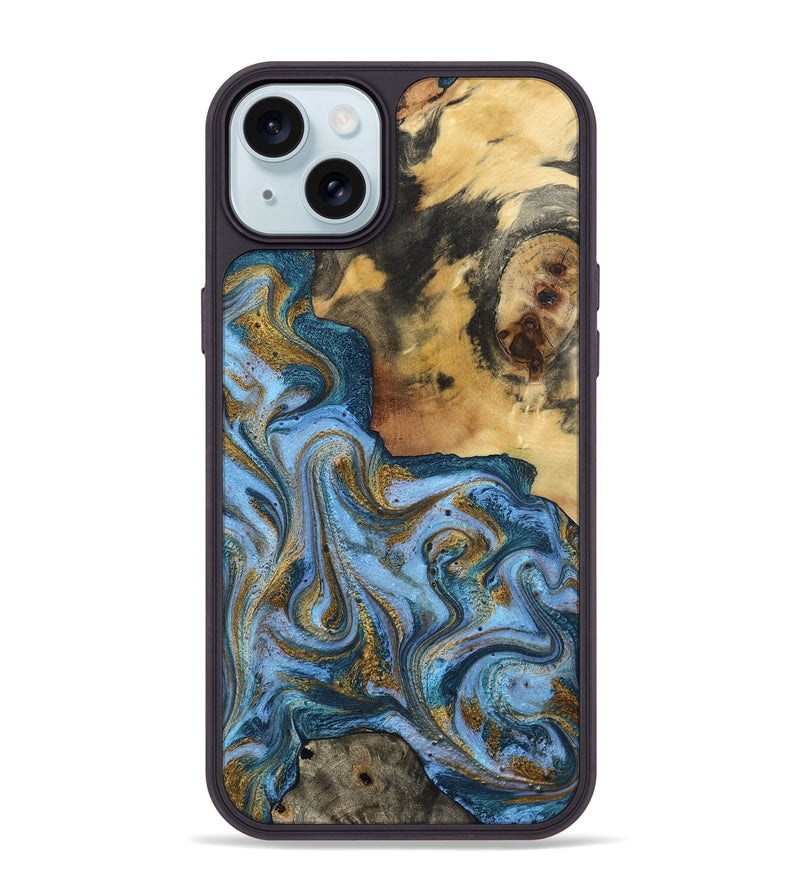 iPhone 15 Plus Wood Phone Case - Alisson (Teal & Gold, 797050)