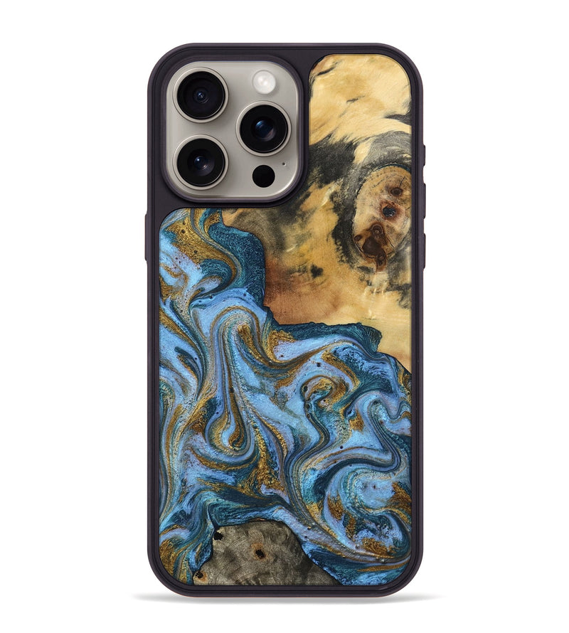 iPhone 15 Pro Max Wood Phone Case - Alisson (Teal & Gold, 797050)