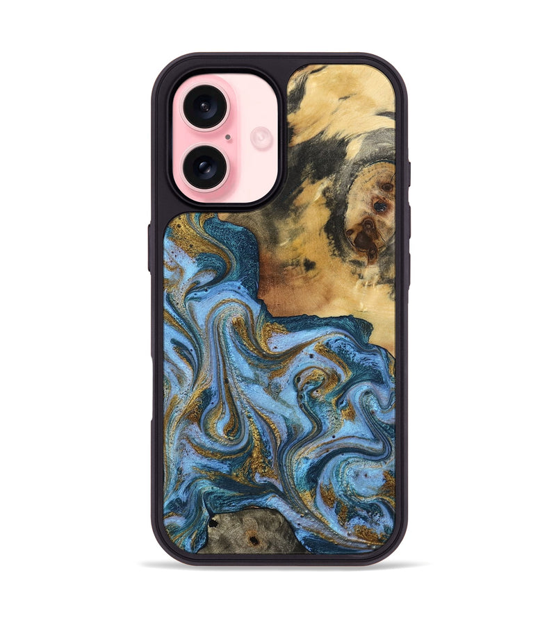 iPhone 16 Wood Phone Case - Alisson (Teal & Gold, 797050)