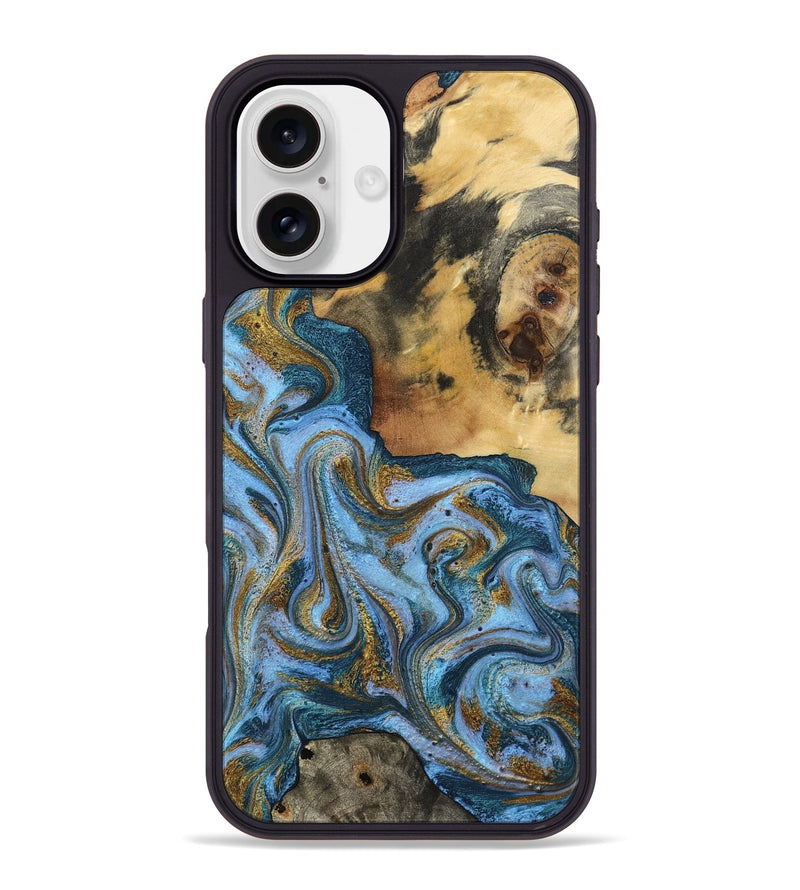 iPhone 16 Plus Wood Phone Case - Alisson (Teal & Gold, 797050)
