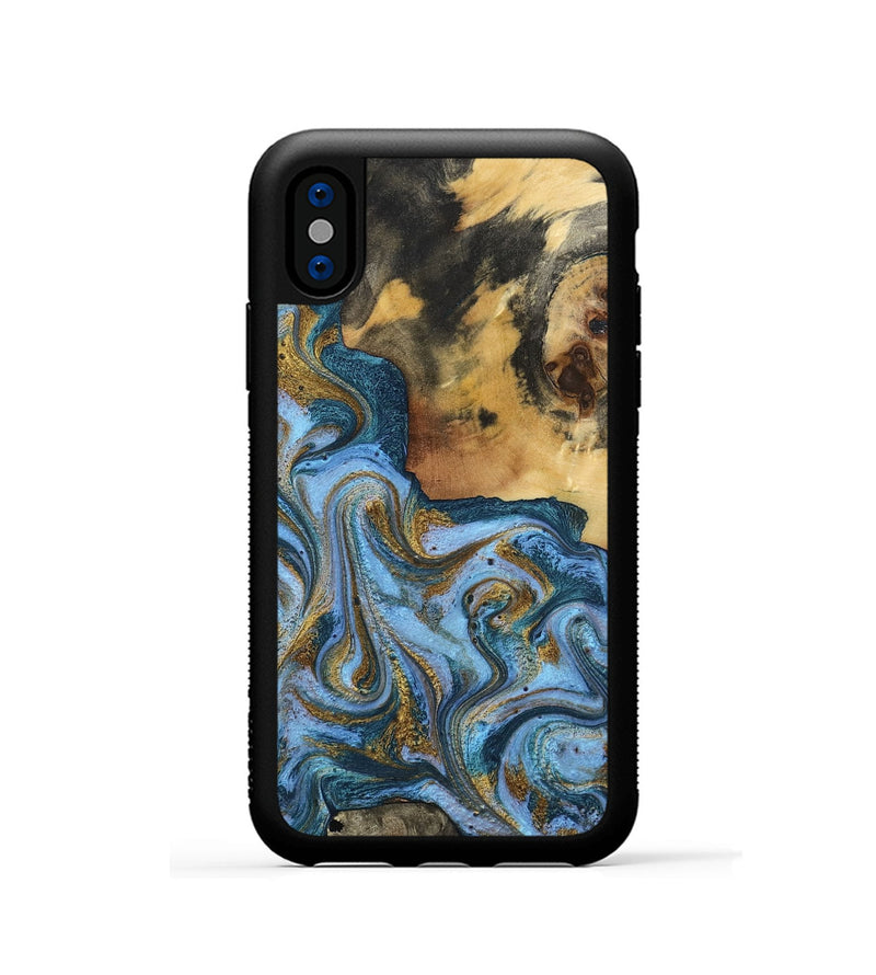iPhone Xs Wood Phone Case - Alisson (Teal & Gold, 797050)