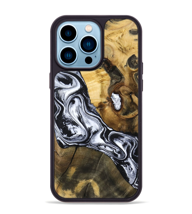 iPhone 14 Pro Max Wood Phone Case - Ardis (Black & White, 797134)