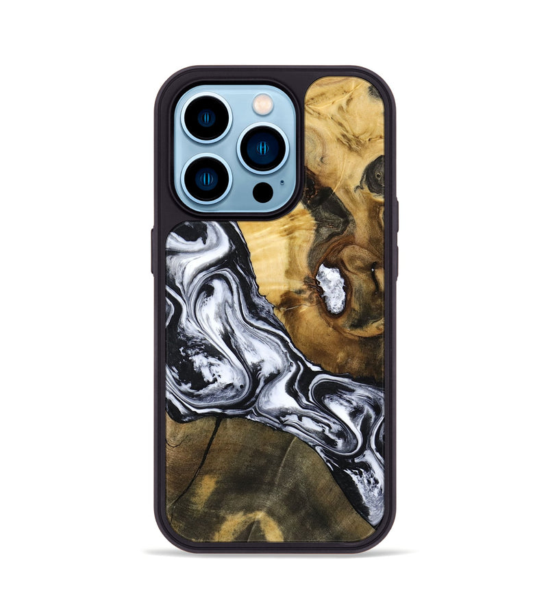 iPhone 14 Pro Wood Phone Case - Ardis (Black & White, 797134)