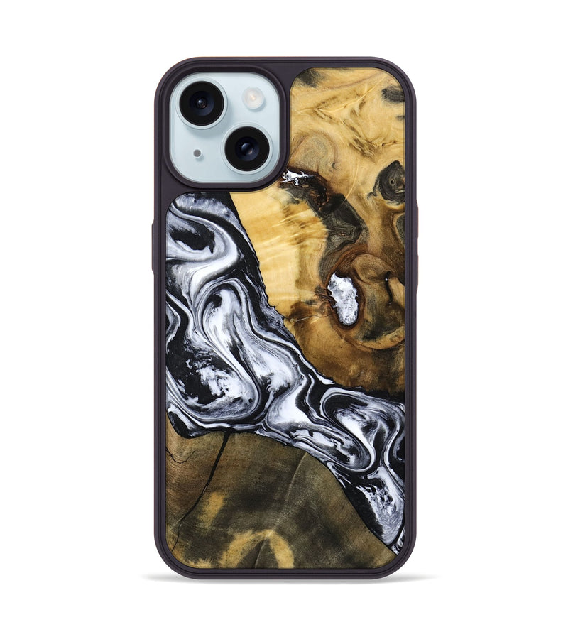 iPhone 15 Wood Phone Case - Ardis (Black & White, 797134)