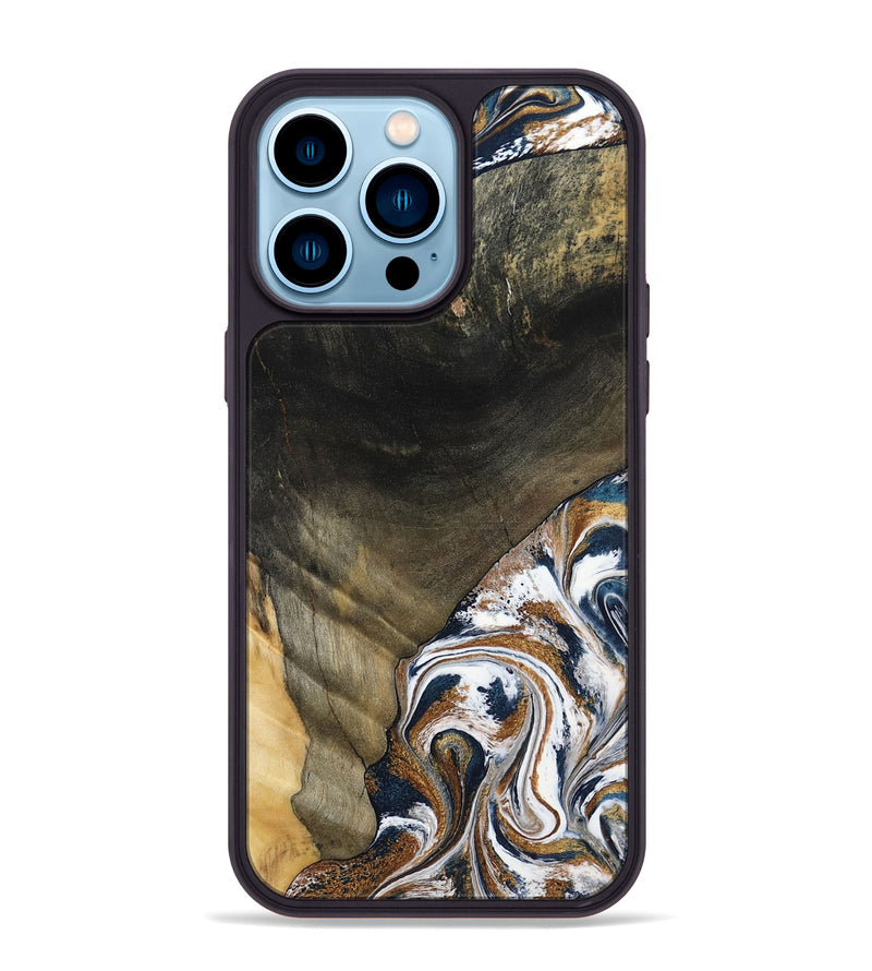 iPhone 14 Pro Max Wood Phone Case - Brisa (Teal & Gold, 797315)