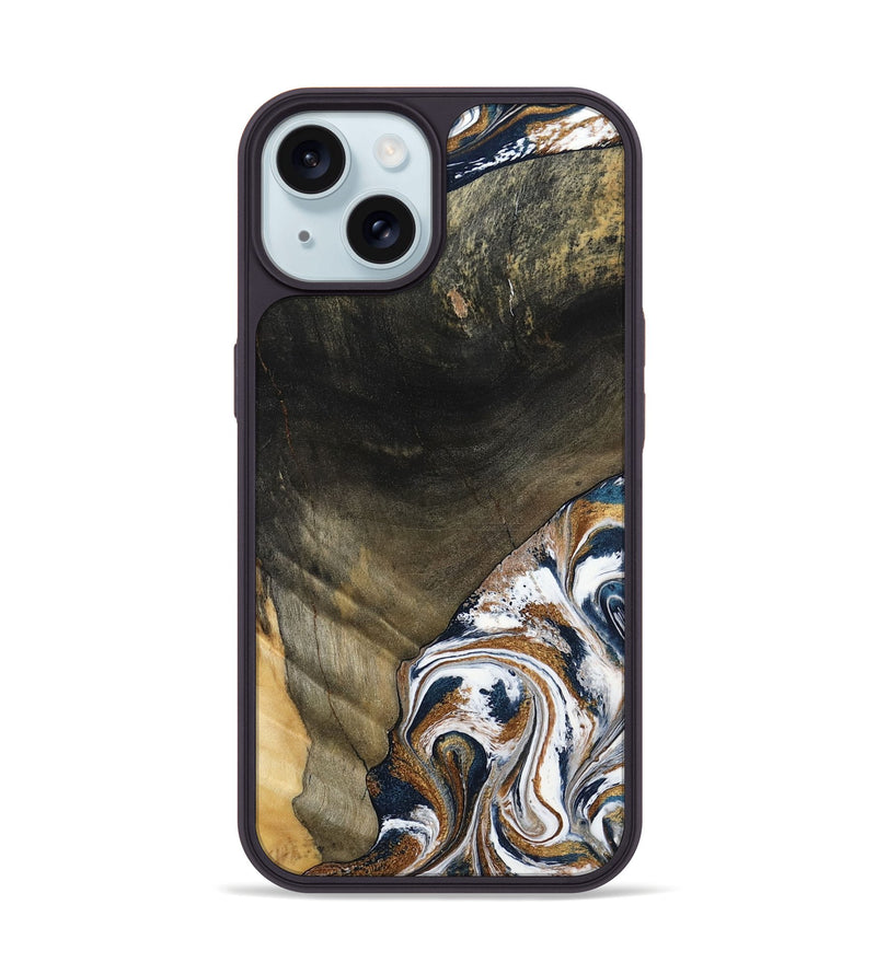 iPhone 15 Wood Phone Case - Brisa (Teal & Gold, 797315)