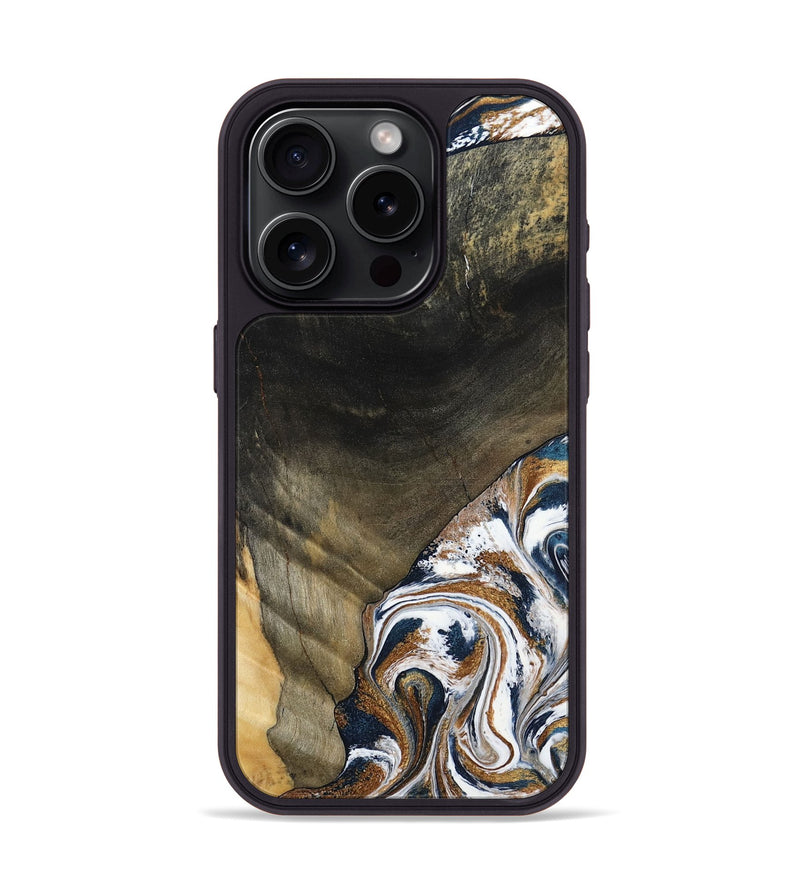 iPhone 15 Pro Wood Phone Case - Brisa (Teal & Gold, 797315)