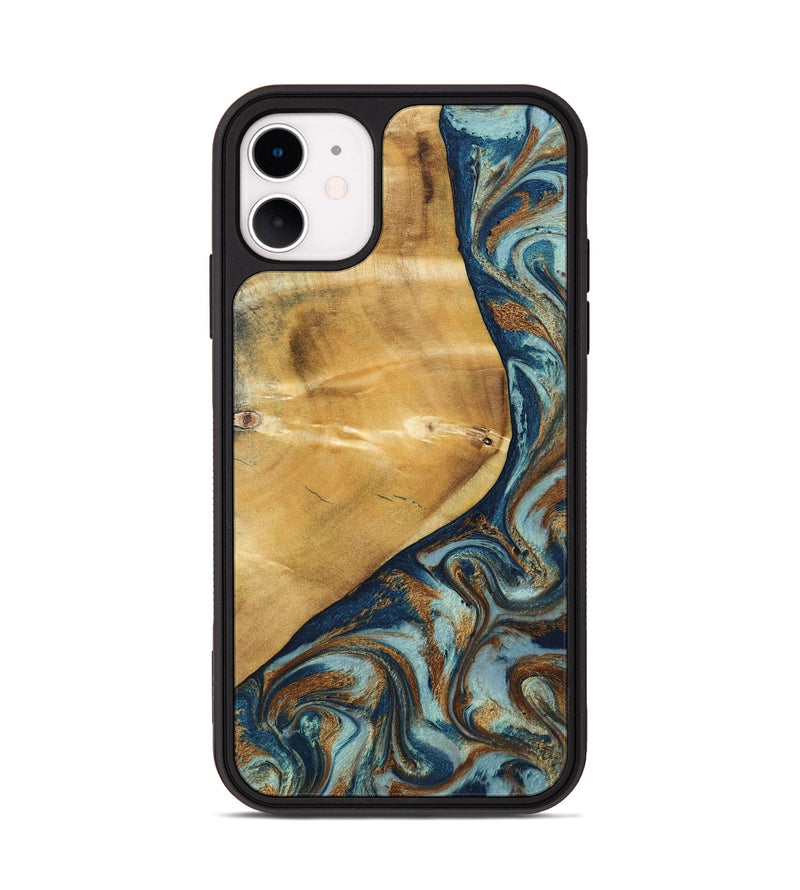 iPhone 11 Wood Phone Case - Ephriam (Teal & Gold, 797318)
