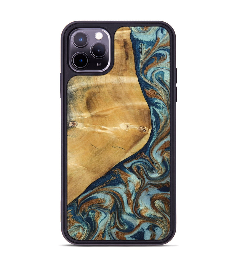 iPhone 11 Pro Max Wood Phone Case - Ephriam (Teal & Gold, 797318)