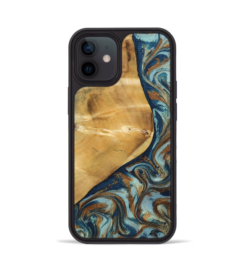 iPhone 12 Wood Phone Case - Ephriam (Teal & Gold, 797318)