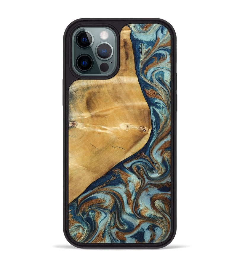 iPhone 12 Pro Max Wood Phone Case - Ephriam (Teal & Gold, 797318)