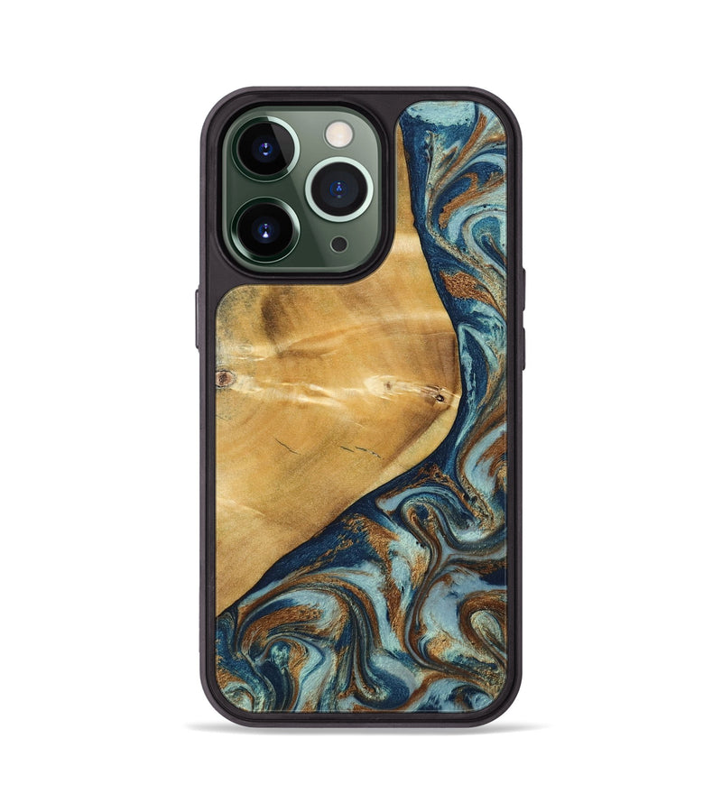 iPhone 13 Pro Wood Phone Case - Ephriam (Teal & Gold, 797318)