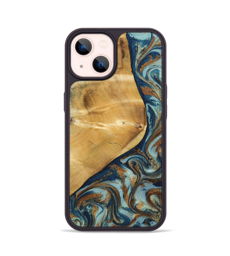iPhone 14 Wood Phone Case - Ephriam (Teal & Gold, 797318)