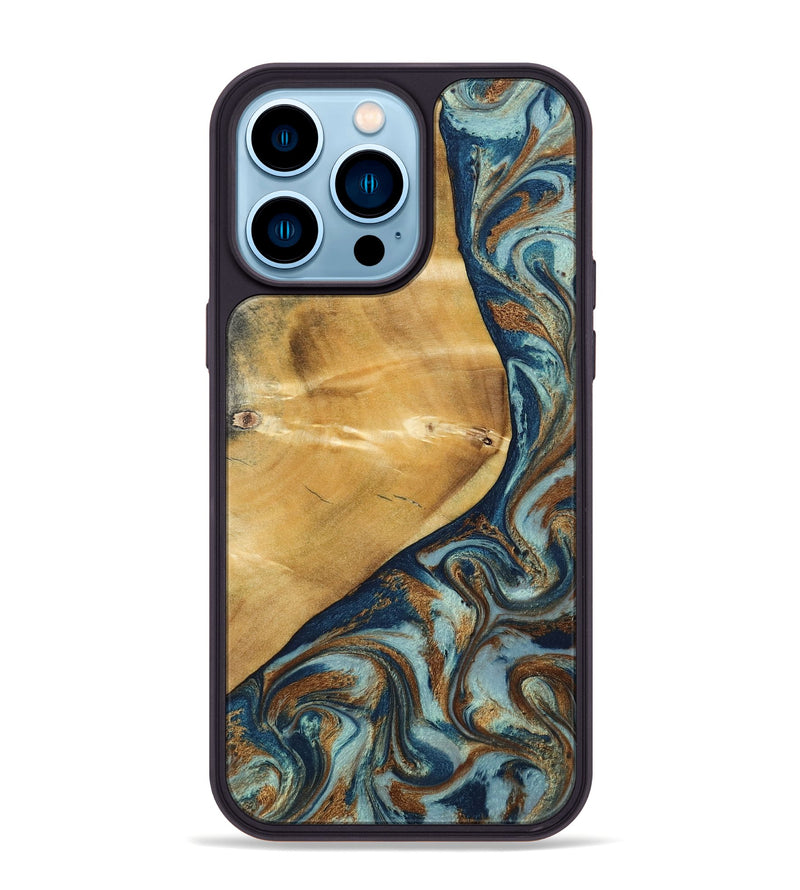 iPhone 14 Pro Max Wood Phone Case - Ephriam (Teal & Gold, 797318)