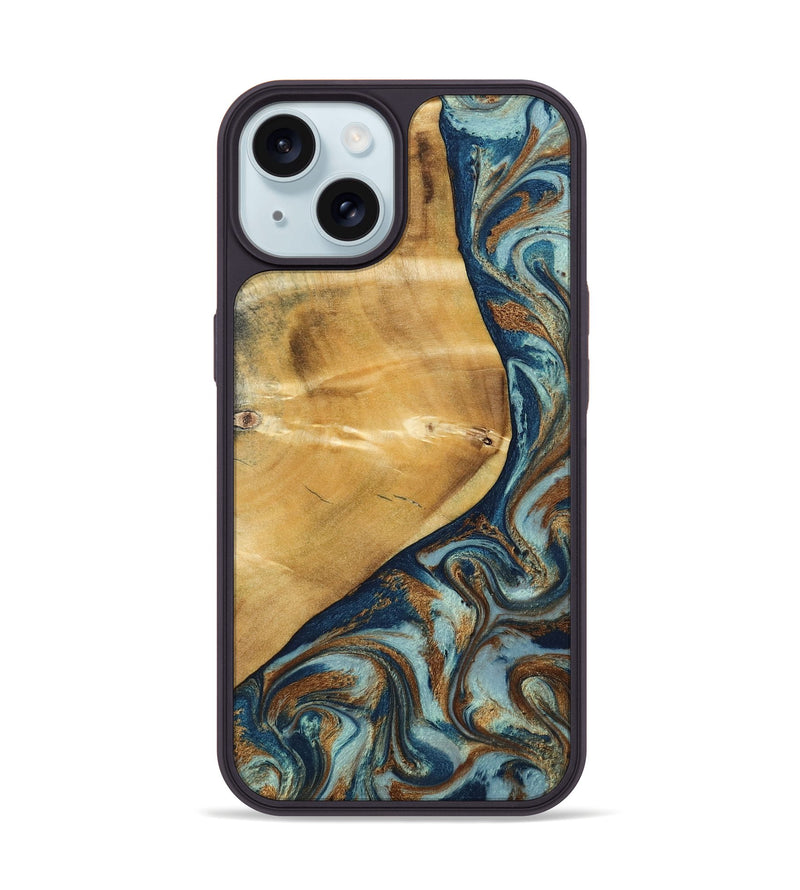 iPhone 15 Wood Phone Case - Ephriam (Teal & Gold, 797318)