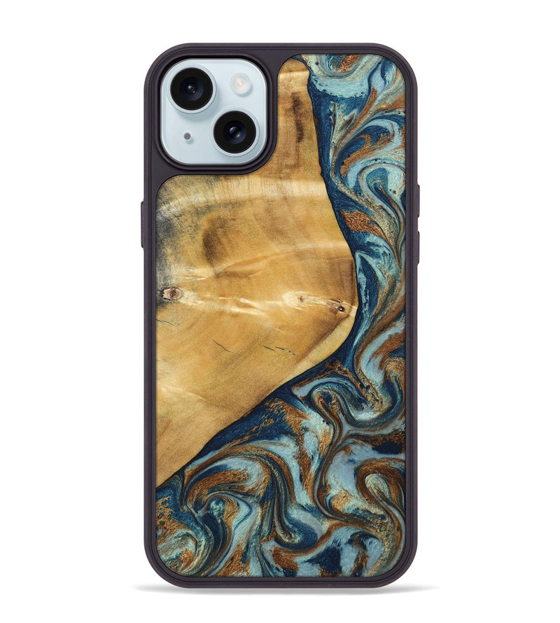 iPhone 15 Plus Wood Phone Case - Ephriam (Teal & Gold, 797318)