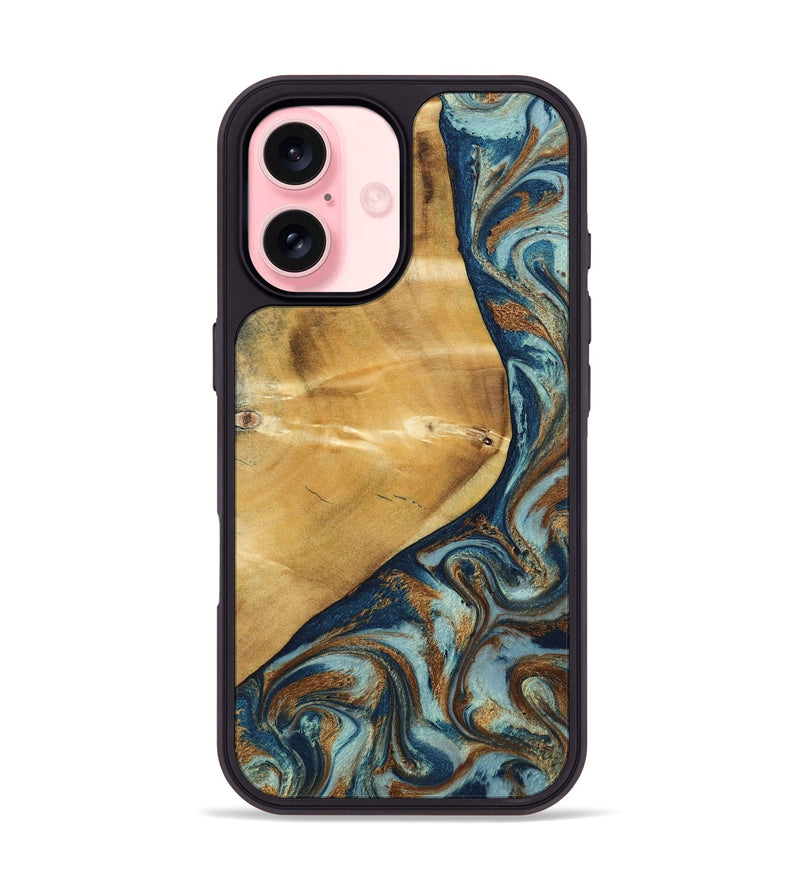 iPhone 16 Wood Phone Case - Ephriam (Teal & Gold, 797318)