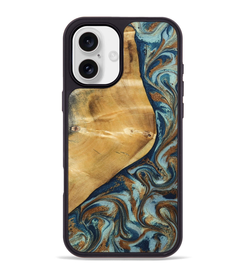 iPhone 16 Plus Wood Phone Case - Ephriam (Teal & Gold, 797318)