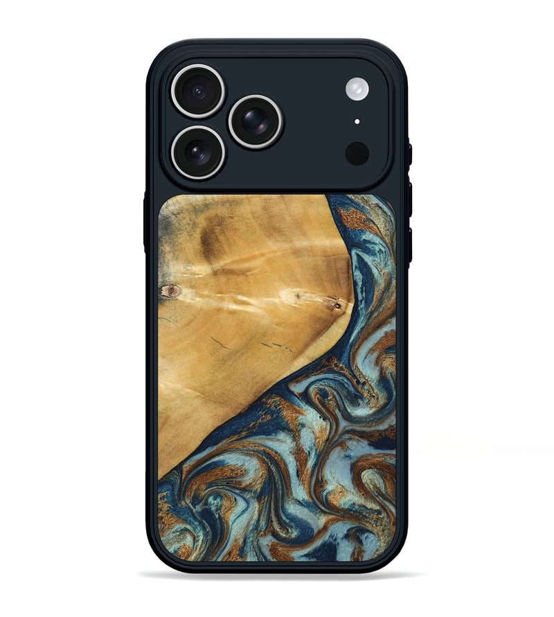 iPhone 17 Pro Max Wood Phone Case - Ephriam (Teal & Gold, 797318)