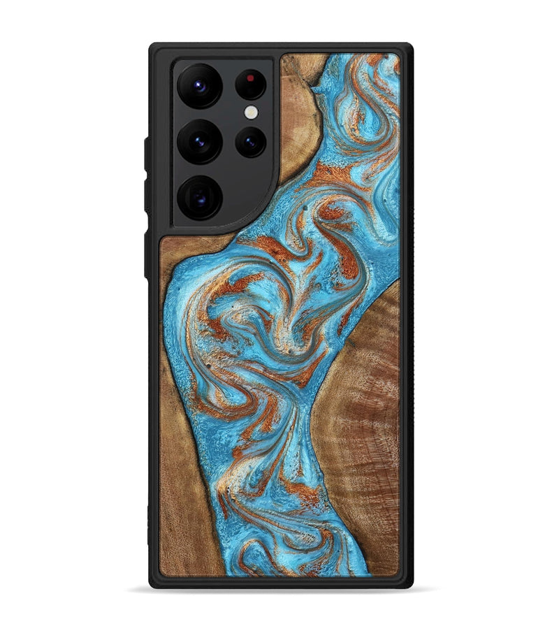 Galaxy S22 Ultra Wood Phone Case - Janay (Teal & Gold, 797321)