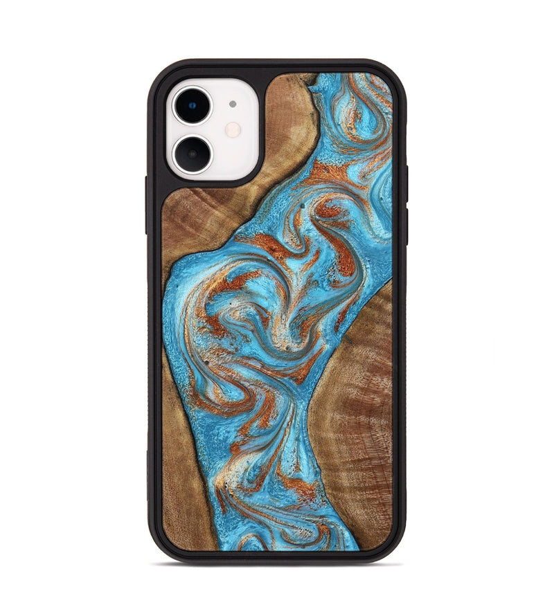 iPhone 11 Wood Phone Case - Janay (Teal & Gold, 797321)