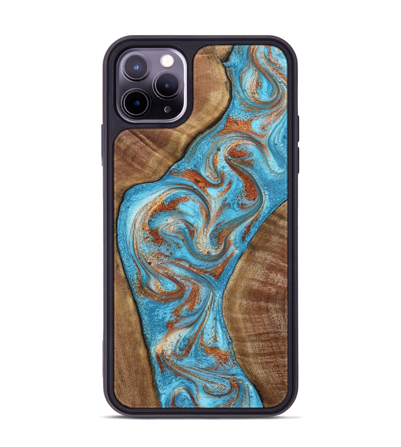 iPhone 11 Pro Max Wood Phone Case - Janay (Teal & Gold, 797321)