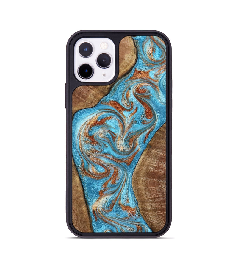 iPhone 11 Pro Wood Phone Case - Janay (Teal & Gold, 797321)