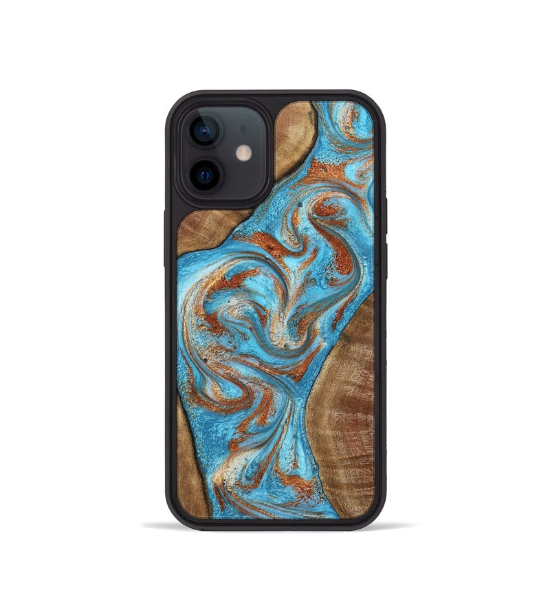 iPhone 12 mini Wood Phone Case - Janay (Teal & Gold, 797321)
