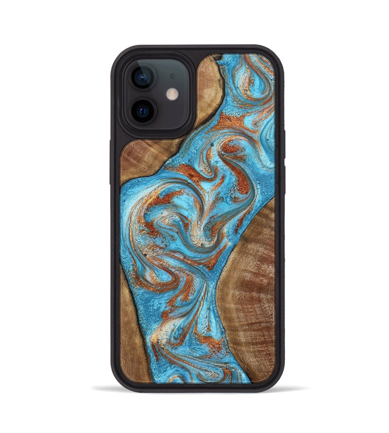 iPhone 12 Wood Phone Case - Janay (Teal & Gold, 797321)