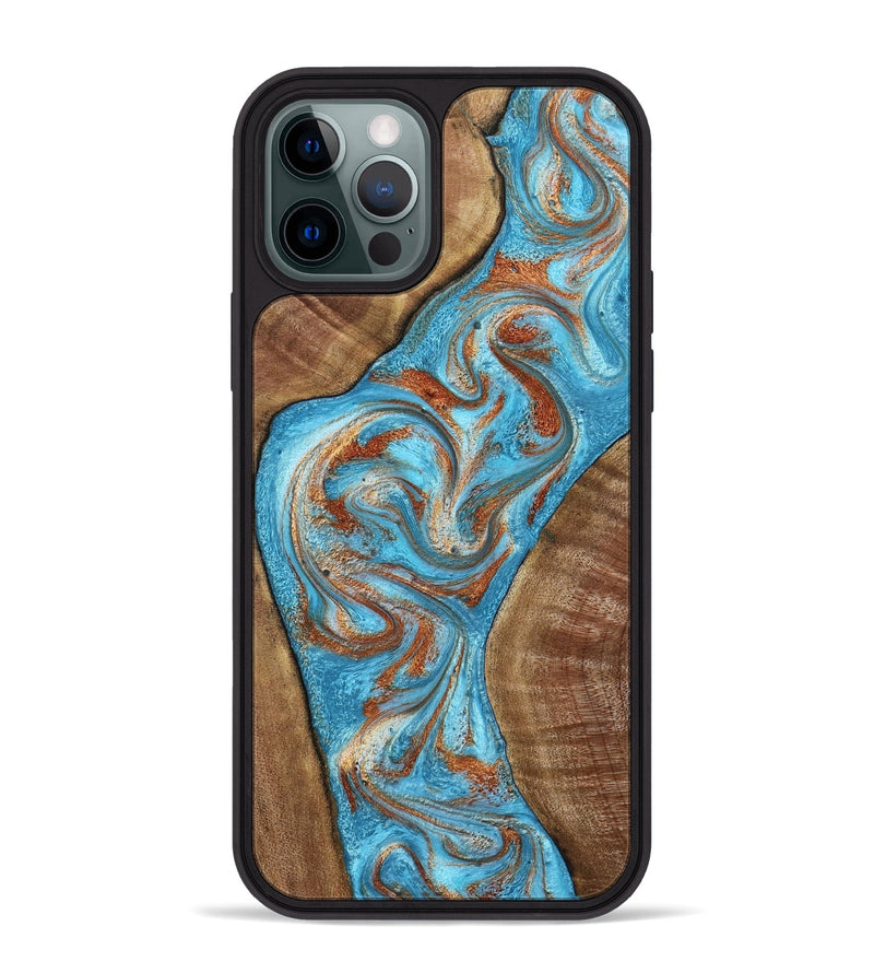 iPhone 12 Pro Max Wood Phone Case - Janay (Teal & Gold, 797321)