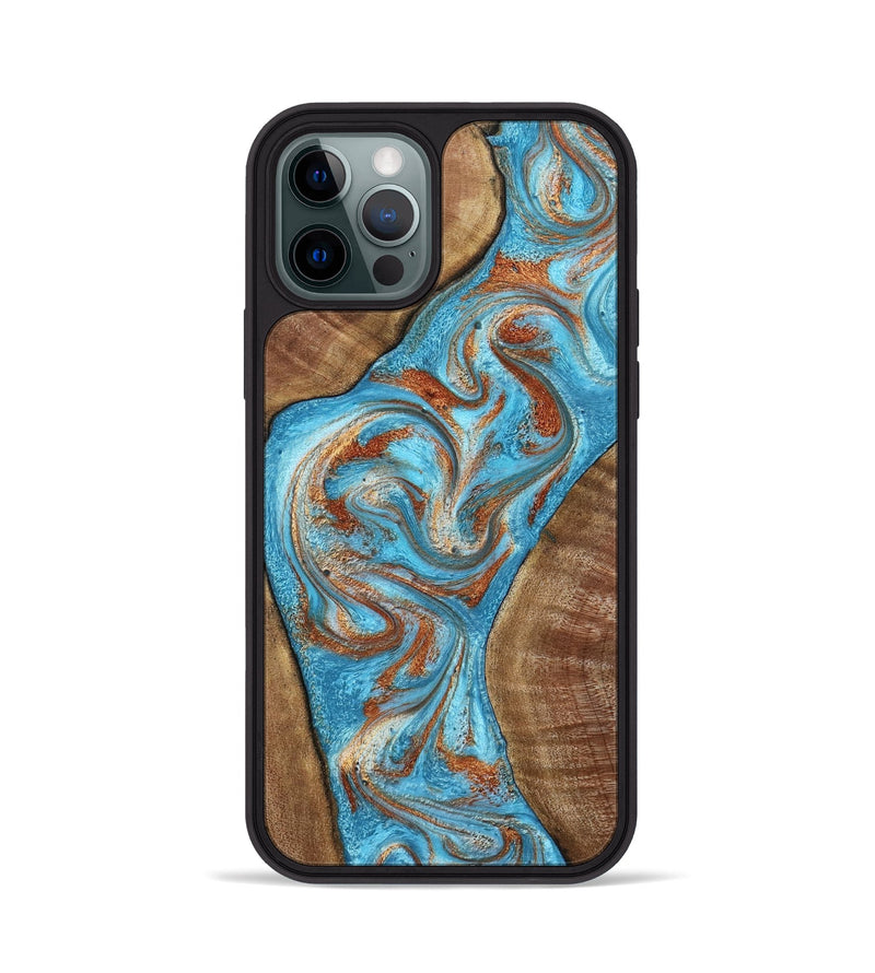 iPhone 12 Pro Wood Phone Case - Janay (Teal & Gold, 797321)