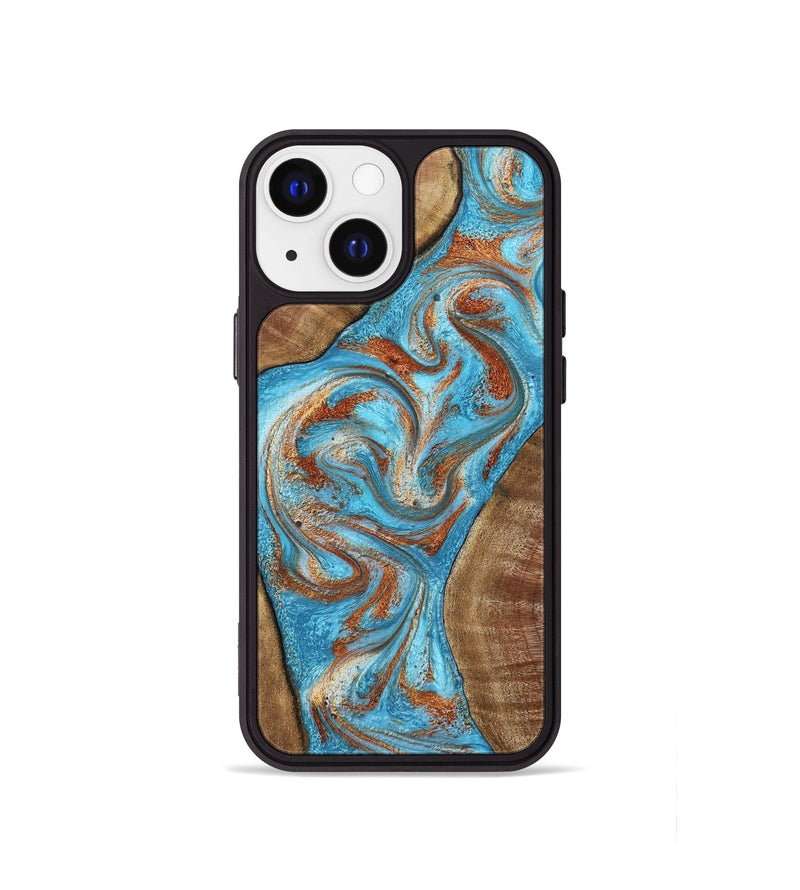 iPhone 13 mini Wood Phone Case - Janay (Teal & Gold, 797321)
