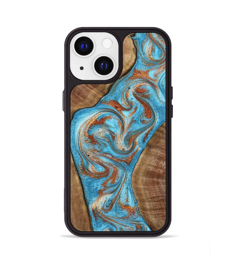 iPhone 13 Wood Phone Case - Janay (Teal & Gold, 797321)
