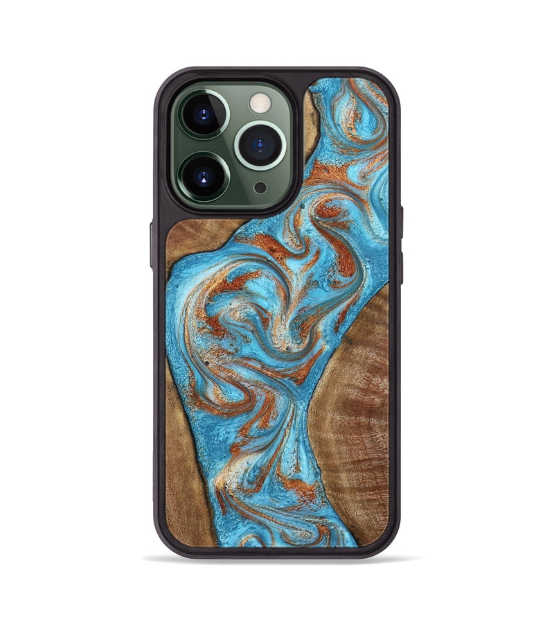 iPhone 13 Pro Wood Phone Case - Janay (Teal & Gold, 797321)