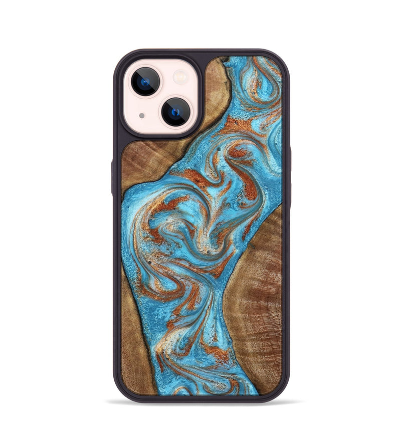 iPhone 14 Wood Phone Case - Janay (Teal & Gold, 797321)